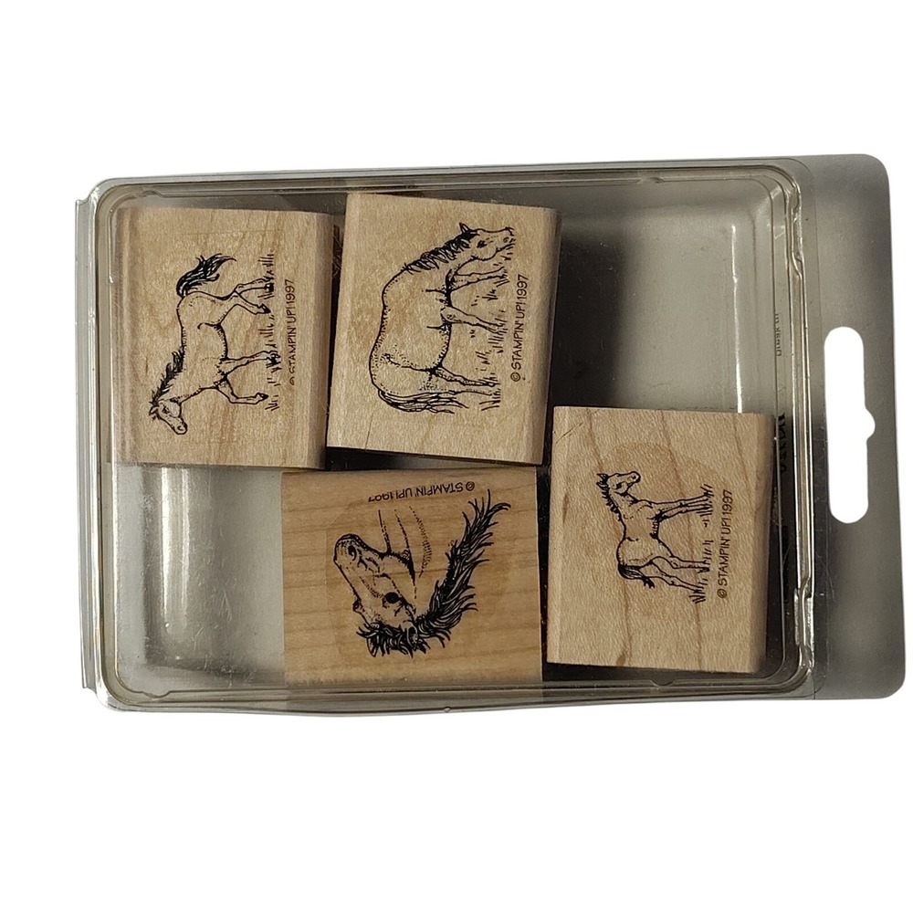 Vintage Stampin Up Mini Horses Wood Mount‎ Stamps Retired 1997 Set 4 Pieces